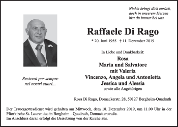 Anzeige von Raffaele Di Rago von  Sonntags-Post 