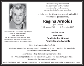 Anzeige von Regina Arnolds von  Sonntags-Post 