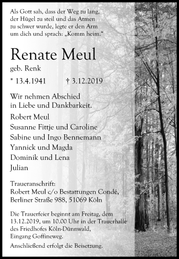 Anzeige von Renate Meul von Kölner Stadt-Anzeiger / Kölnische Rundschau / Express