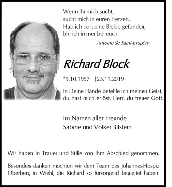 Anzeige von Richard Block von  Anzeigen Echo 