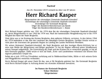 Anzeige von Richard Kasper von Kölner Stadt-Anzeiger / Kölnische Rundschau / Express