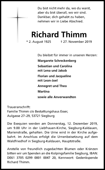 Anzeige von Richard Thimm von Kölner Stadt-Anzeiger / Kölnische Rundschau / Express