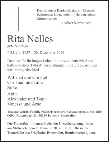 Anzeige von Rita Nelles von  Wochenende 