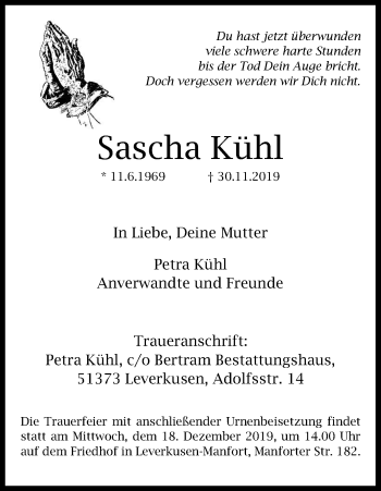Anzeige von Sascha Kühl von Kölner Stadt-Anzeiger / Kölnische Rundschau / Express