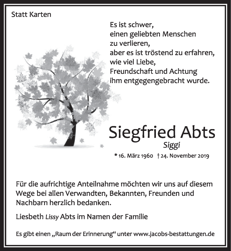  Traueranzeige für Siegfried Abts vom 18.07.2023 aus  Sonntags-Post 