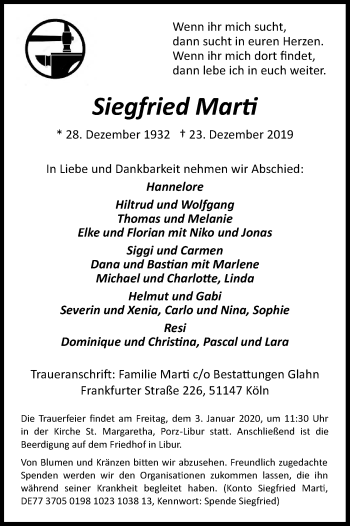 Anzeige von Siegfried Mar! von Kölner Stadt-Anzeiger / Kölnische Rundschau / Express