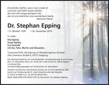 Anzeige von Stephan Epping von Kölner Stadt-Anzeiger / Kölnische Rundschau / Express