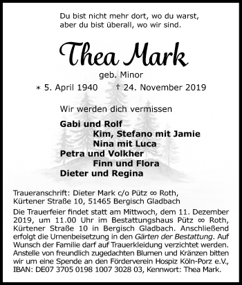 Anzeige von Thea Mark von Kölner Stadt-Anzeiger / Kölnische Rundschau / Express