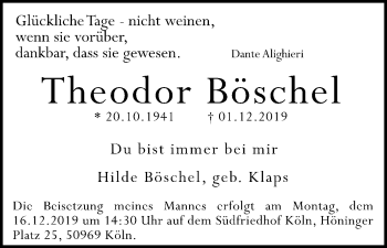 Anzeige von Theodor Böschel von Kölner Stadt-Anzeiger / Kölnische Rundschau / Express