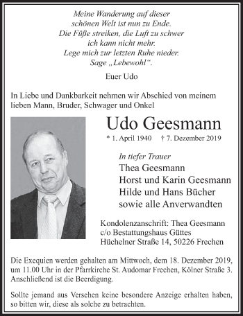 Anzeige von Udo Geesmann von  Sonntags-Post 