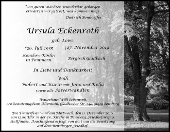 Anzeige von Ursula Eckenroth von Kölner Stadt-Anzeiger / Kölnische Rundschau / Express