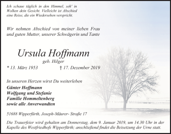 Anzeige von Ursula Hoffmann von Kölner Stadt-Anzeiger / Kölnische Rundschau / Express