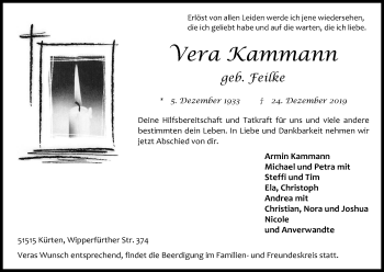 Anzeige von Vera Kammann von Kölner Stadt-Anzeiger / Kölnische Rundschau / Express