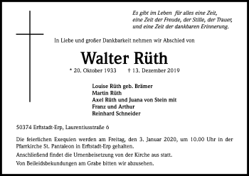 Anzeige von Walter Rüth von Kölner Stadt-Anzeiger / Kölnische Rundschau / Express