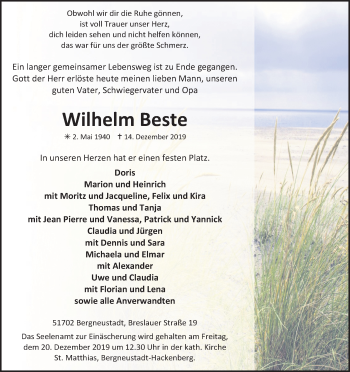 Anzeige von Wilhelm Beste von Kölner Stadt-Anzeiger / Kölnische Rundschau / Express
