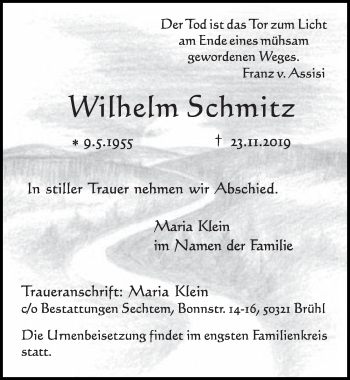 Anzeige von Wilhelm Schmitz von  Schlossbote/Werbekurier 