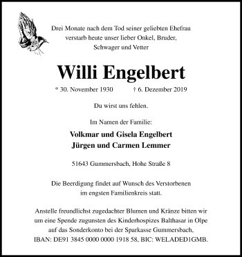Anzeige von Willi Engelbert von Kölner Stadt-Anzeiger / Kölnische Rundschau / Express