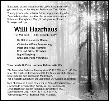 Anzeige von Willi Haarhaus von Kölner Stadt-Anzeiger / Kölnische Rundschau / Express