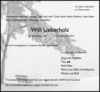 Anzeige von Willi Ueberholz von Kölner Stadt-Anzeiger / Kölnische Rundschau / Express