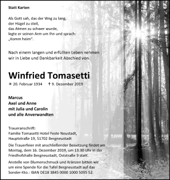 Anzeige von Winfried Tomasetti von Kölner Stadt-Anzeiger / Kölnische Rundschau / Express