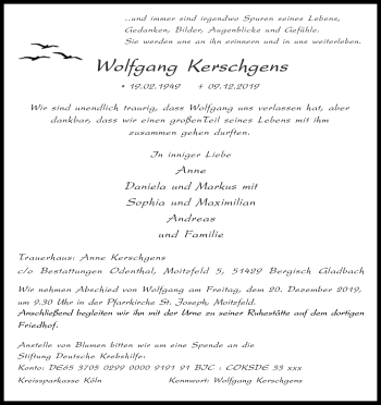 Anzeige von Wolfgang Kerschgens von Kölner Stadt-Anzeiger / Kölnische Rundschau / Express
