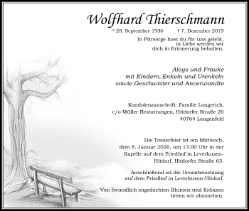 Anzeige von Wolfhard Thierschmann von Kölner Stadt-Anzeiger / Kölnische Rundschau / Express