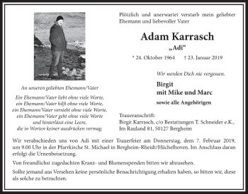 Anzeige von Adam Karrasch von  Sonntags-Post 