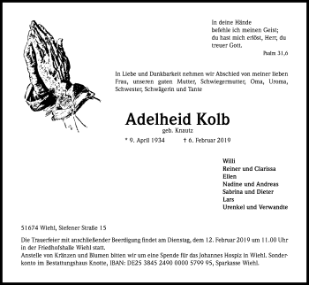 Anzeige von Adelheid Kolb von Kölner Stadt-Anzeiger / Kölnische Rundschau / Express