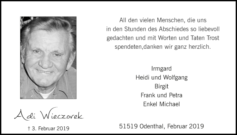  Traueranzeige für Adi Wieczorek vom 27.02.2019 aus  Bergisches Handelsblatt 