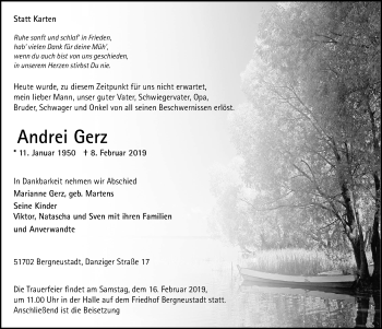 Anzeige von Andrei Gerz von  Anzeigen Echo 