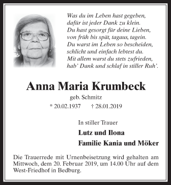 Anzeige von Anna Maria Krumbeck von  Werbepost 