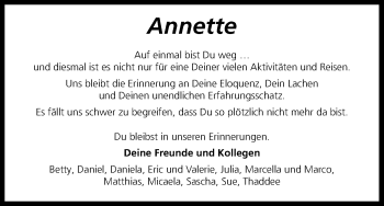 Anzeige von Annette  von Kölner Stadt-Anzeiger / Kölnische Rundschau / Express