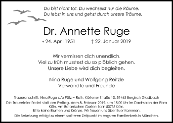 Anzeige von Annette Ruge von Kölner Stadt-Anzeiger / Kölnische Rundschau / Express