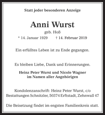 Anzeige von Anni Wurst von  Werbepost 
