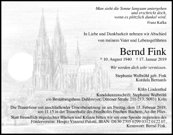 Anzeige von Bernd Fink von Kölner Stadt-Anzeiger / Kölnische Rundschau / Express