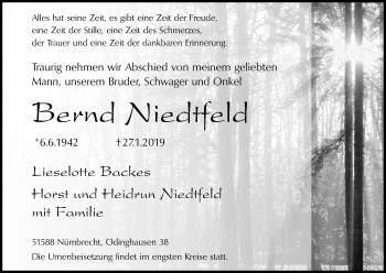 Anzeige von Bernd Niedtfeld von Kölner Stadt-Anzeiger / Kölnische Rundschau / Express
