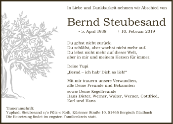 Anzeige von Bernd Steubesand von  Bergisches Handelsblatt 