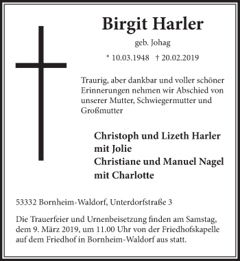 Anzeige von Birgit Harler von  Schlossbote/Werbekurier 