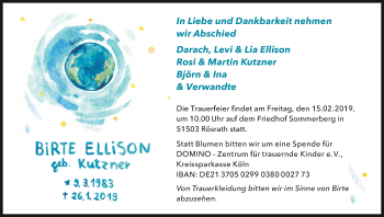 Anzeige von Birte Ellison von Kölner Stadt-Anzeiger / Kölnische Rundschau / Express