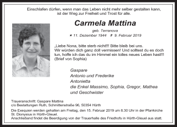 Anzeige von Carmela Mattina von  Wochenende 