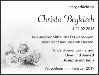 Anzeige von Christa Beykirch von  Blickpunkt Euskirchen 