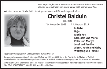 Anzeige von Christel Balduin von  Schaufenster/Blickpunkt  Schlossbote/Werbekurier 