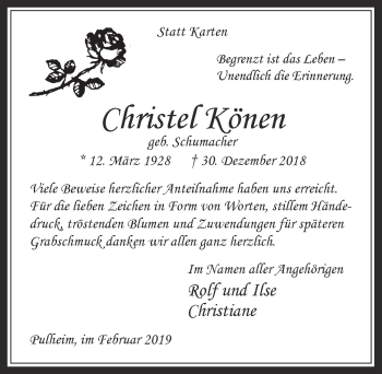 Anzeige von Christel Könen von  Sonntags-Post 
