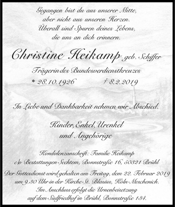 Anzeige von Christine Heikamp von Kölner Stadt-Anzeiger / Kölnische Rundschau / Express