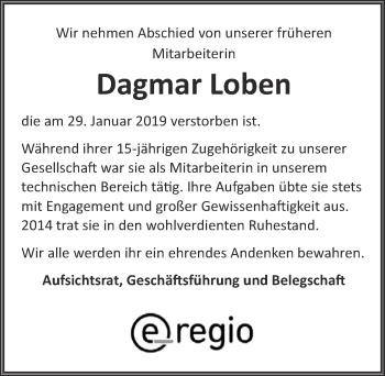 Anzeige von Dagmar Loben von  Blickpunkt Euskirchen 