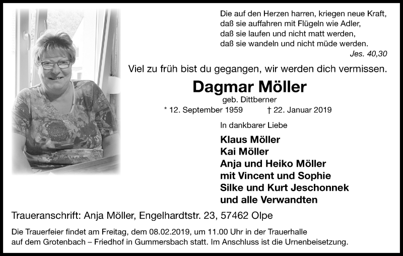  Traueranzeige für Dagmar Möller vom 05.02.2019 aus Kölner Stadt-Anzeiger / Kölnische Rundschau / Express