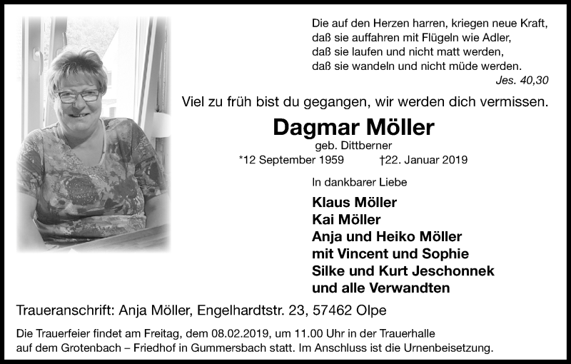  Traueranzeige für Dagmar Möller vom 02.02.2019 aus Kölner Stadt-Anzeiger / Kölnische Rundschau / Express