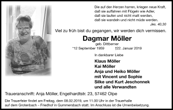 Anzeige von Dagmar Möller von Kölner Stadt-Anzeiger / Kölnische Rundschau / Express