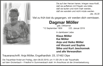 Anzeige von Dagmar Möller von  Anzeigen Echo 