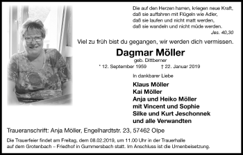 Anzeige von Dagmar Möller von Kölner Stadt-Anzeiger / Kölnische Rundschau / Express